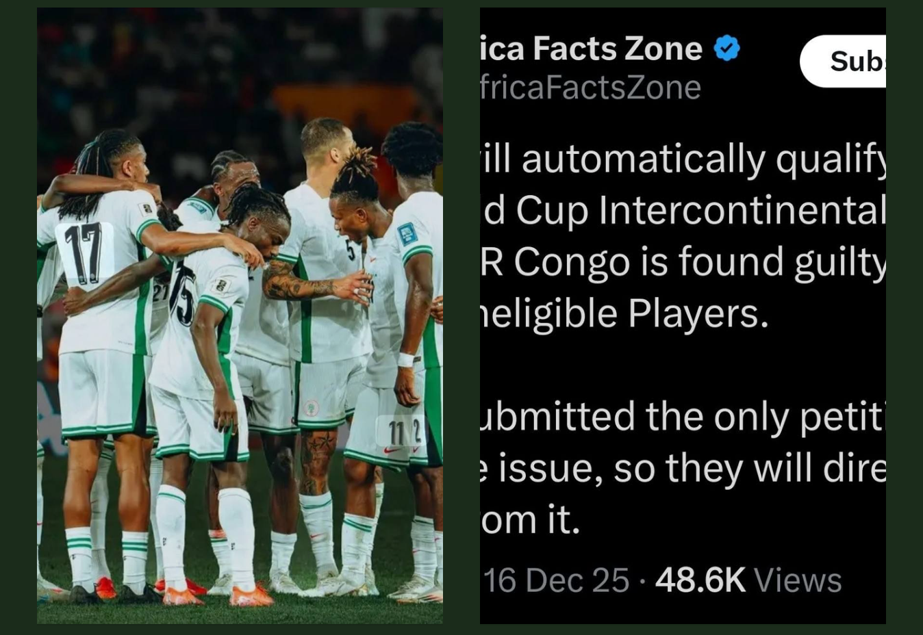 Claims Emerge Over Nigeria’s Qualification Chances After DR Congo Loss - Photo credit : Innocent Tino on Facebook