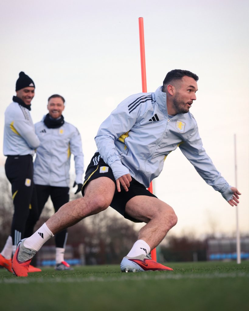 Aston Villa captain John McGinn in training as the team prepares to play Brighton (Photo Credit: Aston Villa via X)