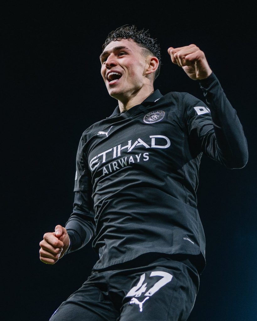 Phil Foden after scoring for Manchester City (Photo Credit: Manchester City via X)