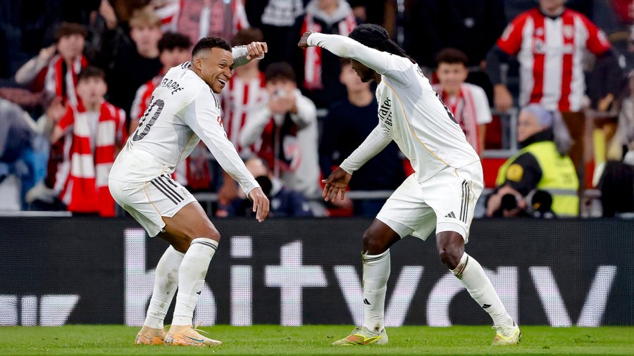 Mbappe celebrating with Camavinga (Photo Credit: Real Madrid via X)