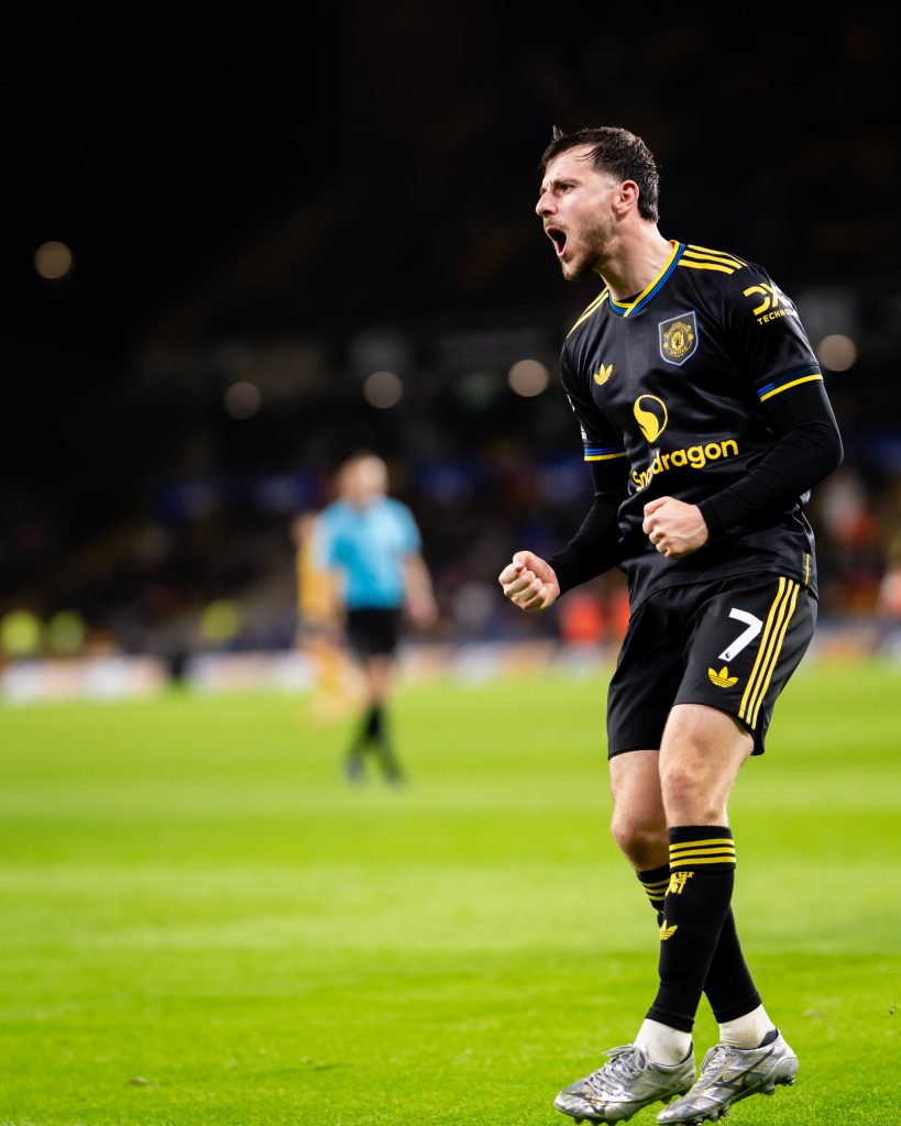 Mason Mount celebrate after scoring for Manchester united (Photo Credit: Manchester United via X)