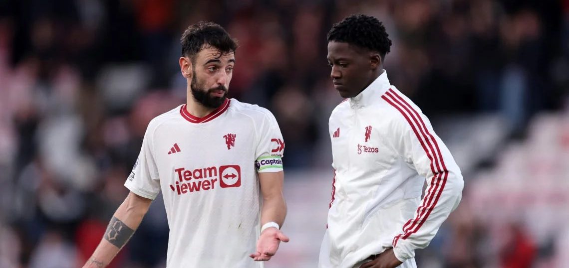 Bruno Fernandes and Kobbie Mainoo (Photo Credit: Fabrizio Romano via X)