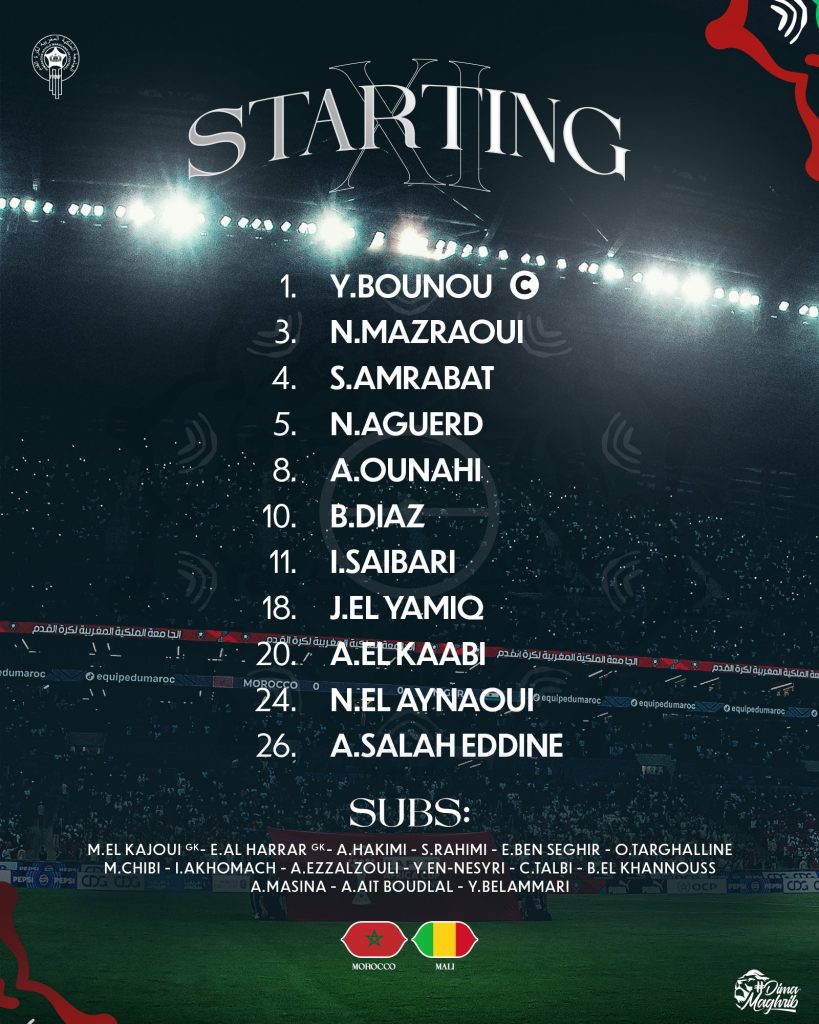 Morocco Announce Official Starting XI for AFCON Group Match Against Mali - Photo Credit : Équipe du Maroc, X