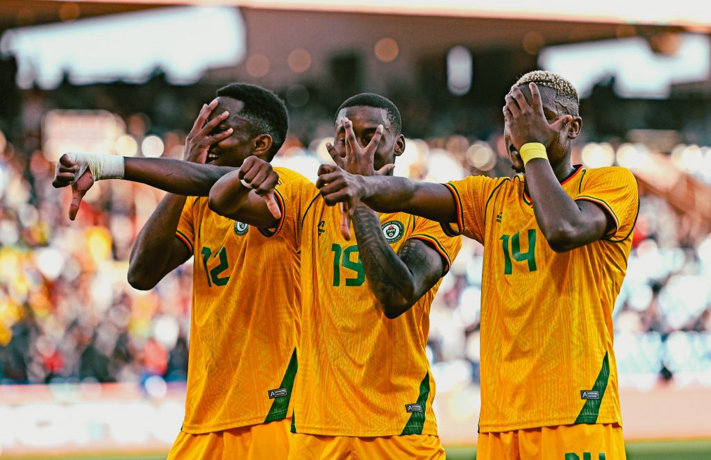 Zimbabawe players celebrate after Tawanda Maswanhise goal (Photo Credit: CAF via X)