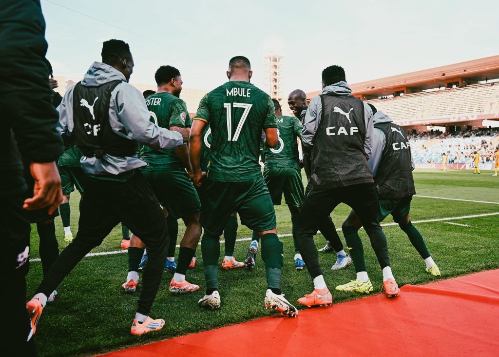 South Africa Plyers celebrate after Oswin Appollis late penalty goal (Photo Credit: CAF via X )