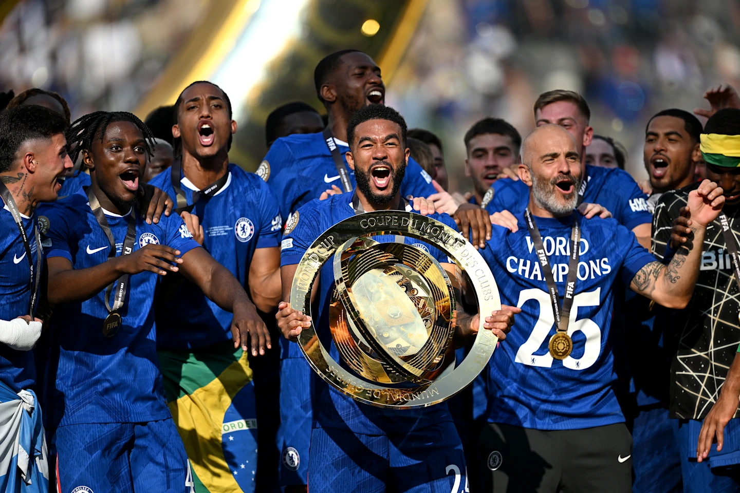 Reece James lifting the CWC trophy ( Photo Credit: Chelsea Via X)