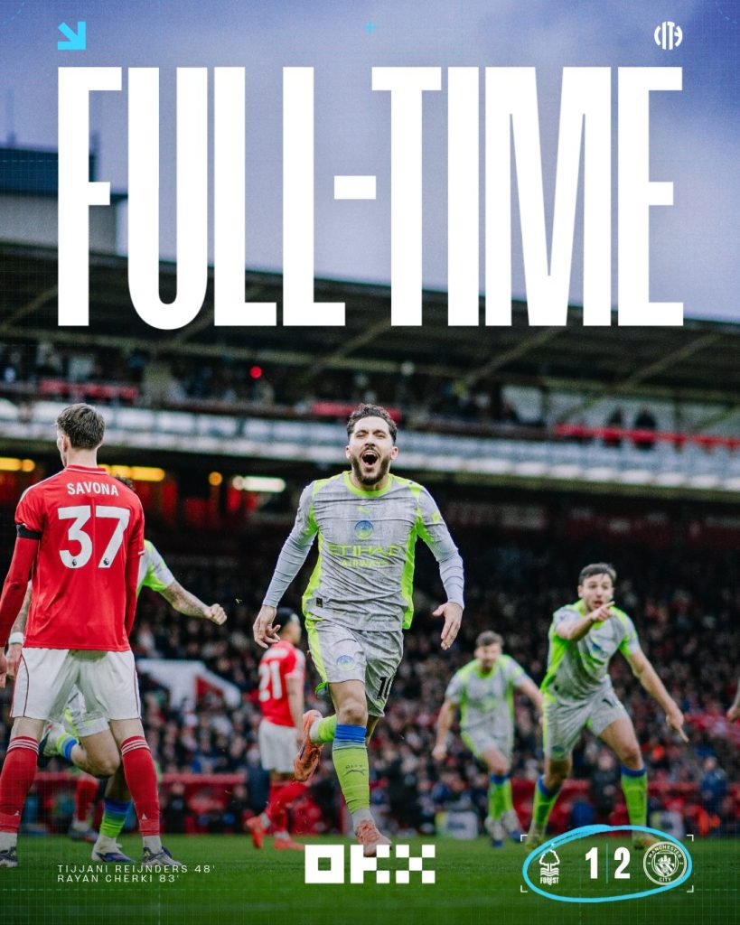 Nottingham 1-2 Man City. (Photo Credit: Manchester City Media).