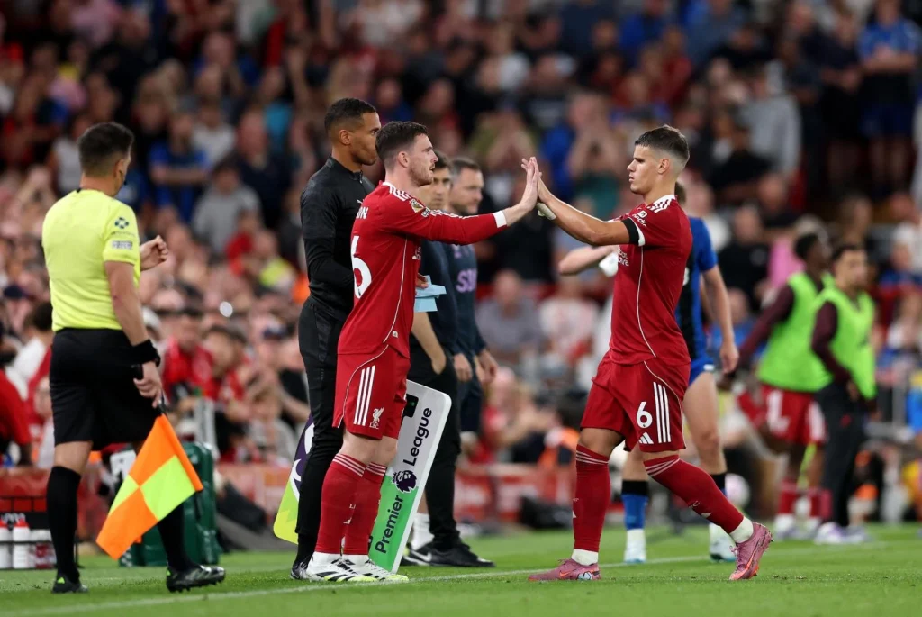 Milos Kerkez and Andy Robertson (Photo Credit: Liverpool Media)