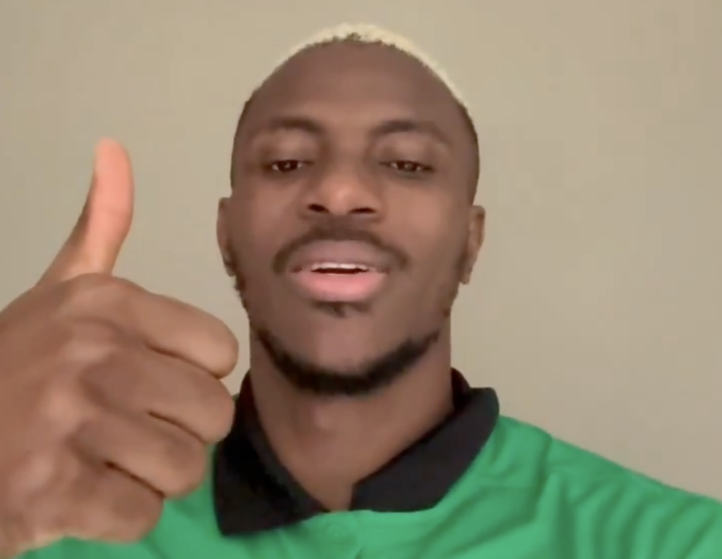 Osimhen giving thumb ups, Expresses Excitement as Super Eagles Begin AFCON 2025 Journey in Morocco - Photo Credit :  TotalEnergies AFCON 2025, X