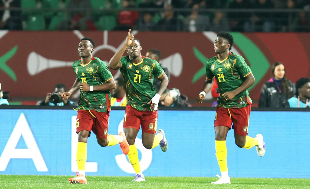 Cameroon players celebrate after scoring (Photo Credit: CAF website)