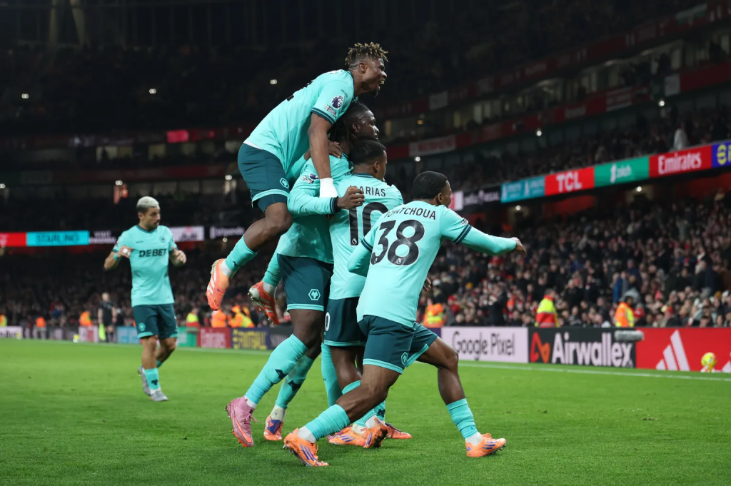 Wolves players Celebrrate Tolu Arokodare's equalizer (Photo Credit: Wolves website)