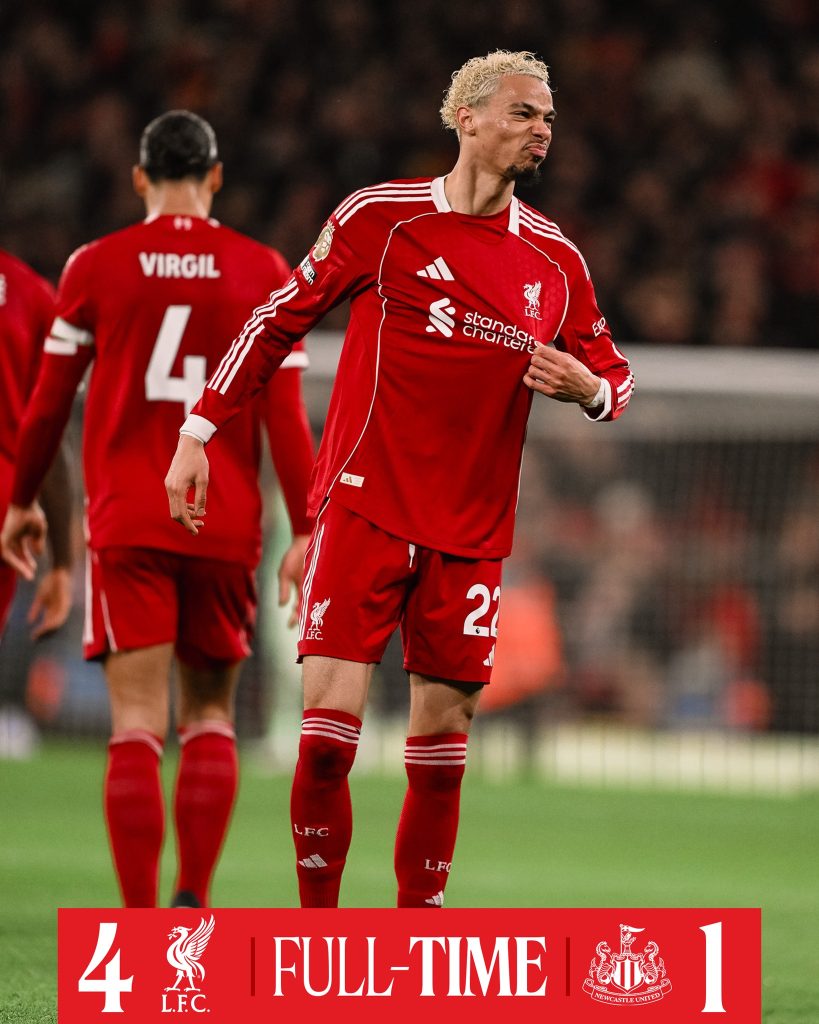 Liverpool vs Newcastle full time report (Photo Credit: Liverpool via X)