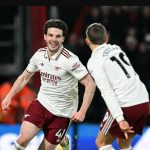 Declan Rice enjoys his goal. (Photo Credit: Arsenal Media).