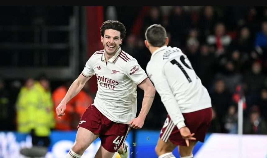 Declan Rice enjoys his goal. (Photo Credit: Arsenal Media).