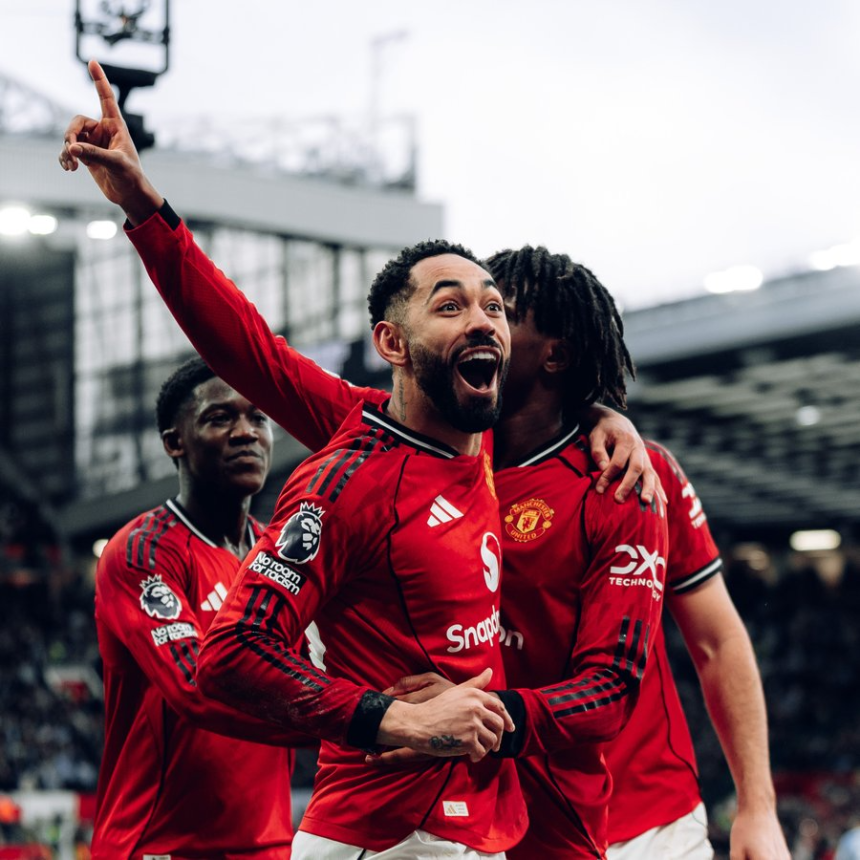 Man United players celebrate after scoring (Photo Credit: Manchester United via X)