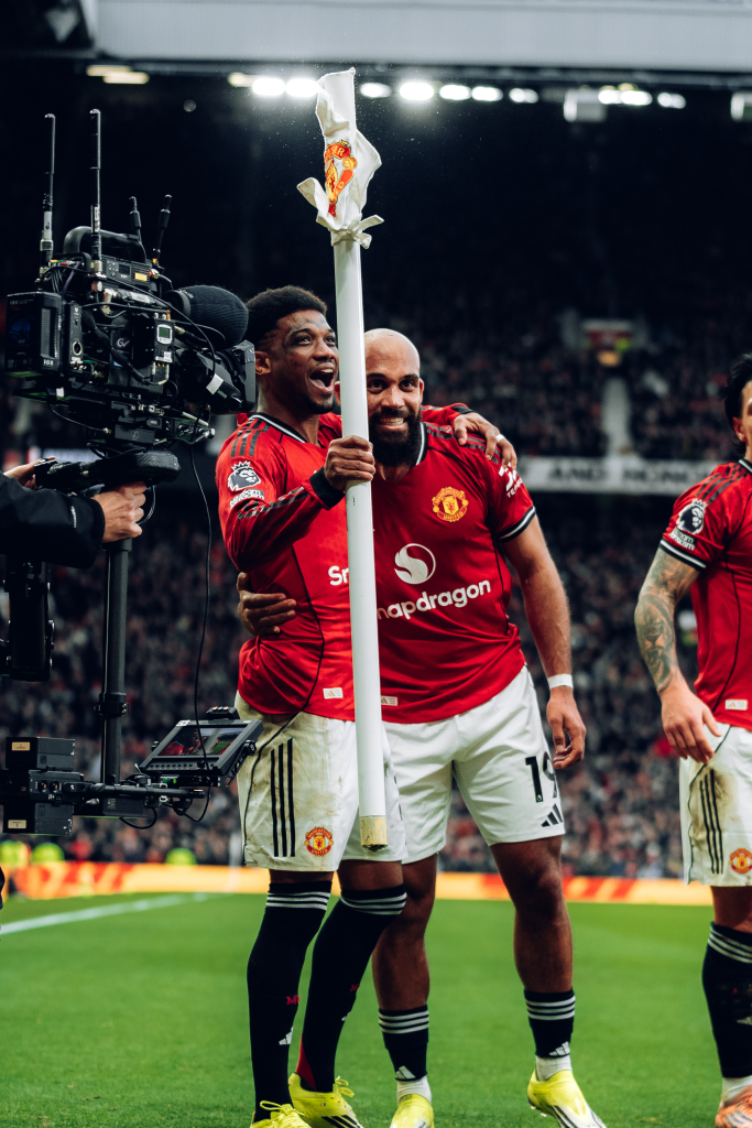 Man United players celebrate after scoring (Photo Credit: Manchester United via X)