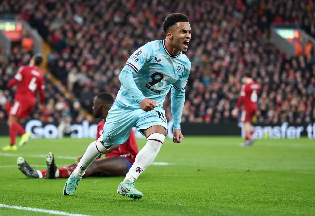 Marcus Edwards after Equalizing for Burnley (Premier League via X)