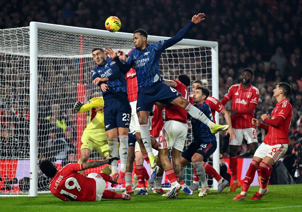 Nottingham forest players in action against Arsenal (Photo Credit: Premier league via X)