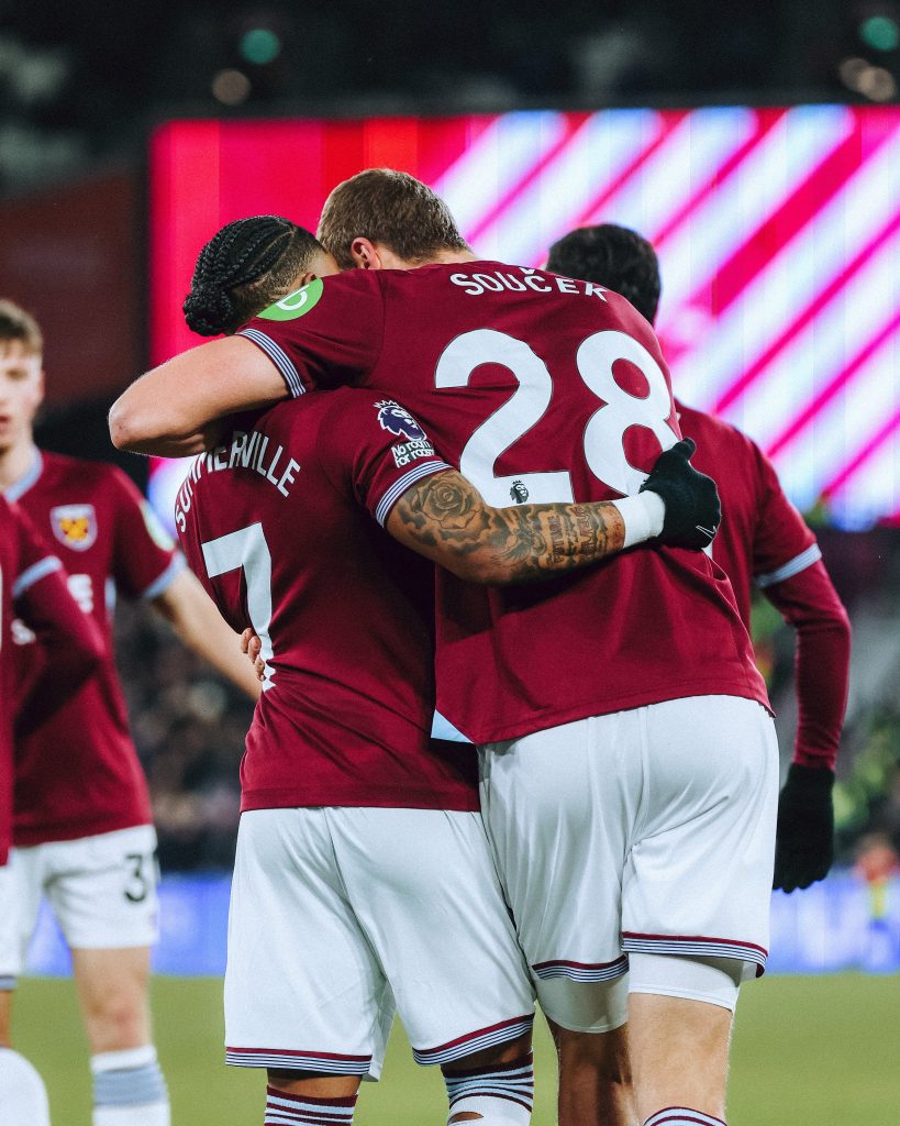 West Ham Players Celebrate after scoring (Photo Credit: West Ham via X)