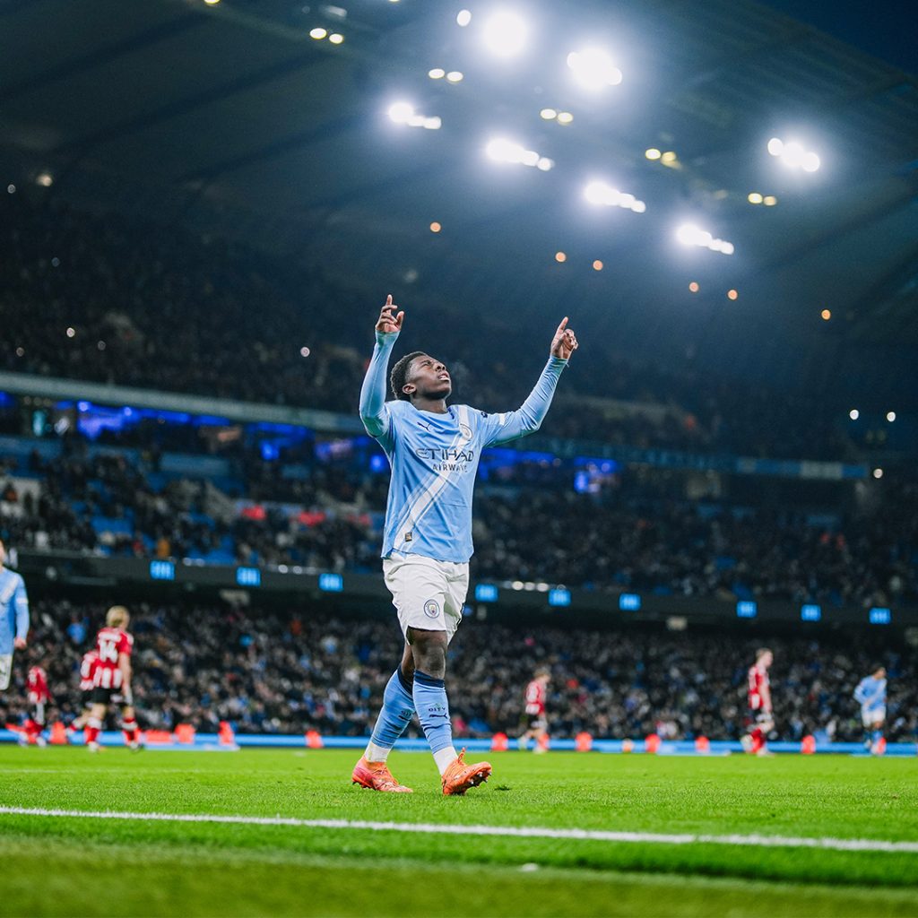 Mc Aidoo after scoring (Photo Credit: Manchester city X handle)
