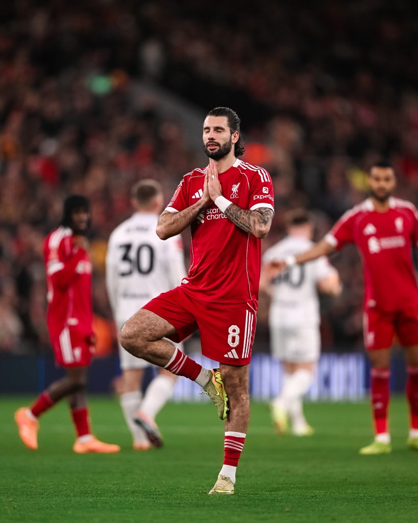 Dominic Szobozlai celebrates after scoring (Photo Credit: Liverpool via X)