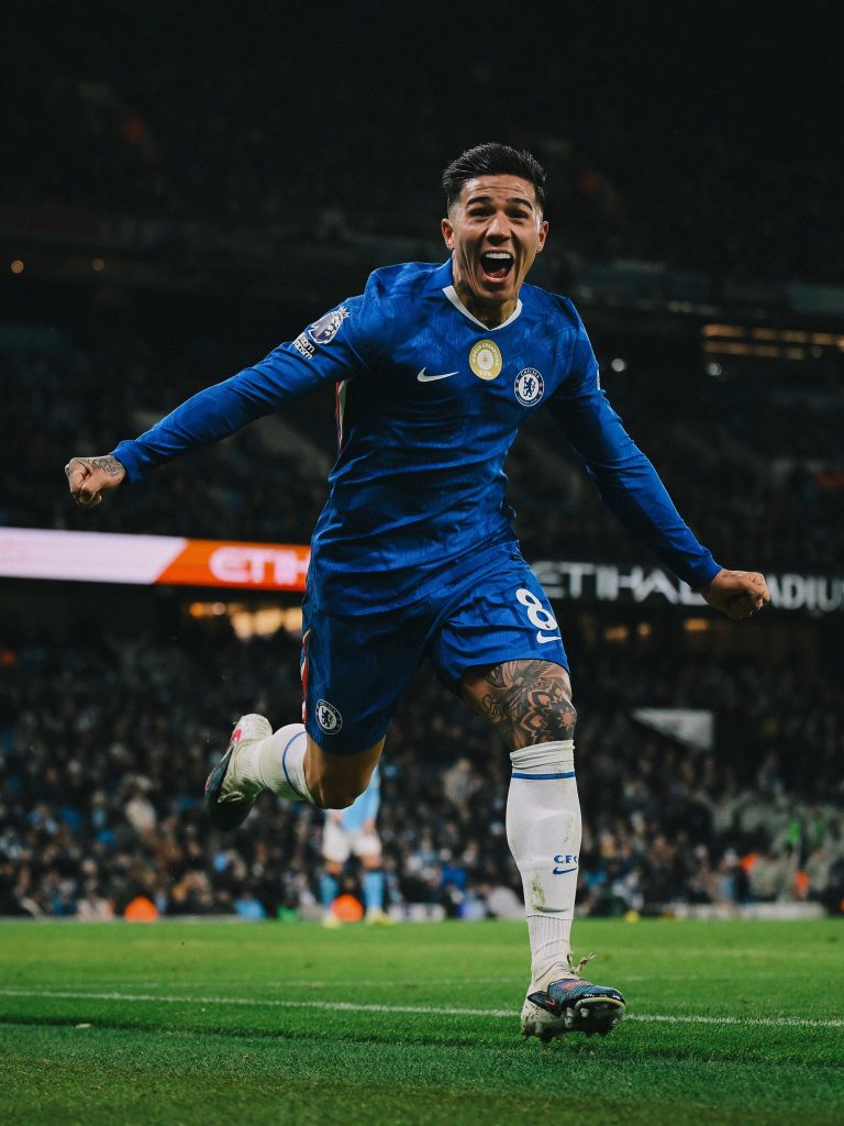 Enzo Fernandes after scoring the late equalizer for Chelsea (Photo Credit: Chelsea via X)