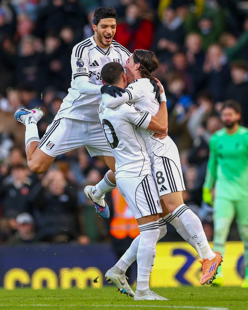 Fulham players celebrate after taking the lead (Photo Credit: Fulham via X)