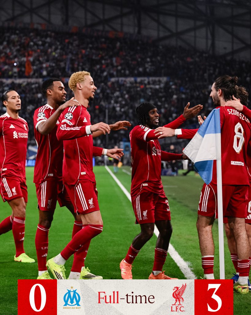 Victory in the Vélodrome (Photo Credit: Liverpool via X)