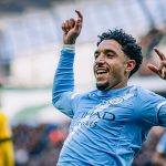 Omar Marmoush celebrates after scoring (Photo Credit: Manchester City via X)