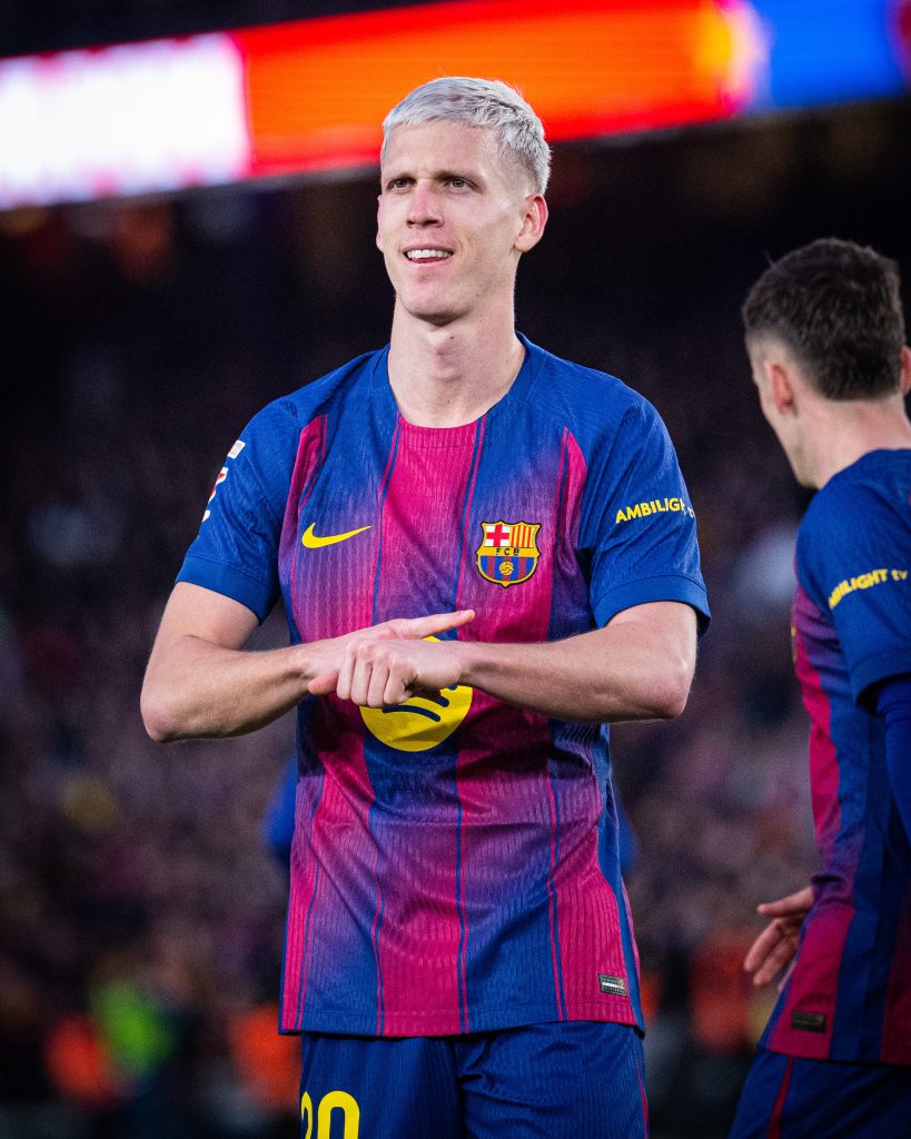 Dani olmo celebrates after scoring (Photo Credit: Barcelona via X)