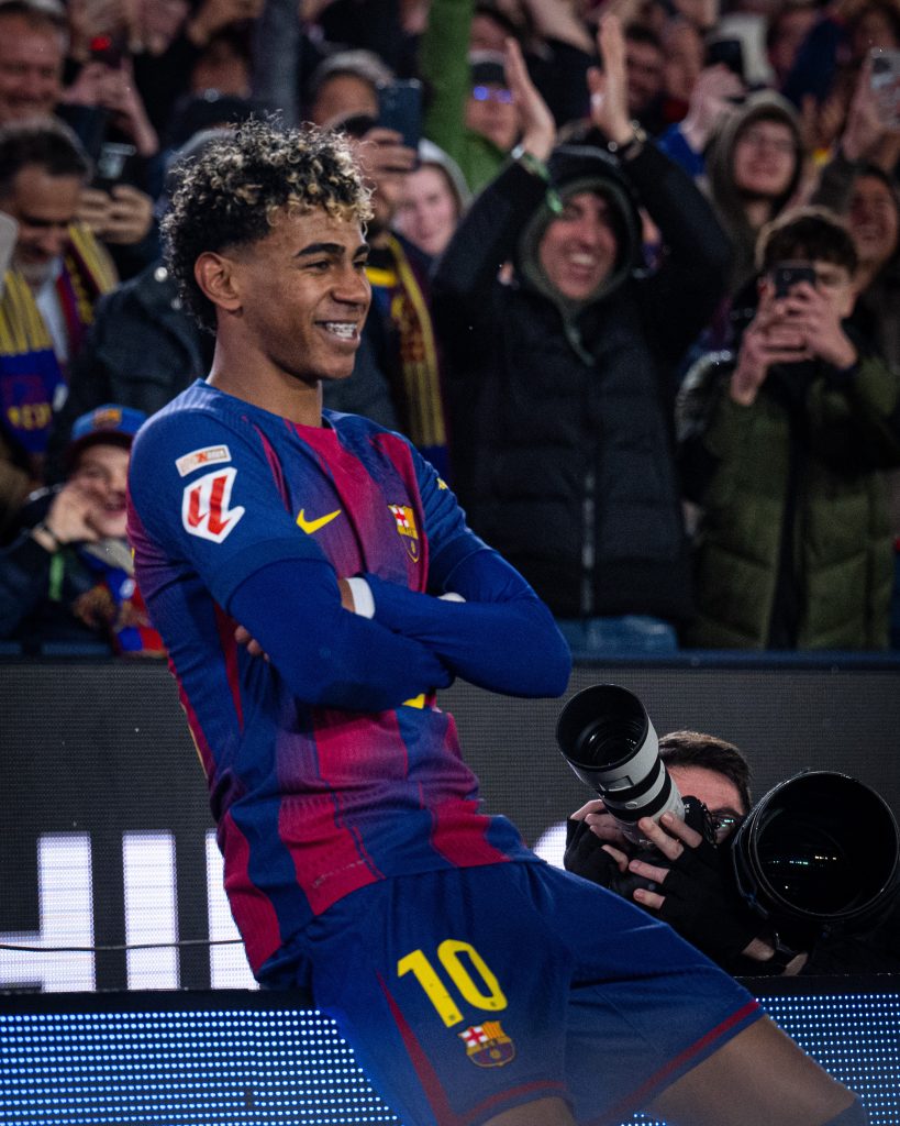 Lamine yamal celebrates after scoring (Photo Credt: Barcelona via X)