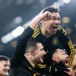 Manchester United players celebrate after scoring (Photo Credit: Manchester Unietd via X)