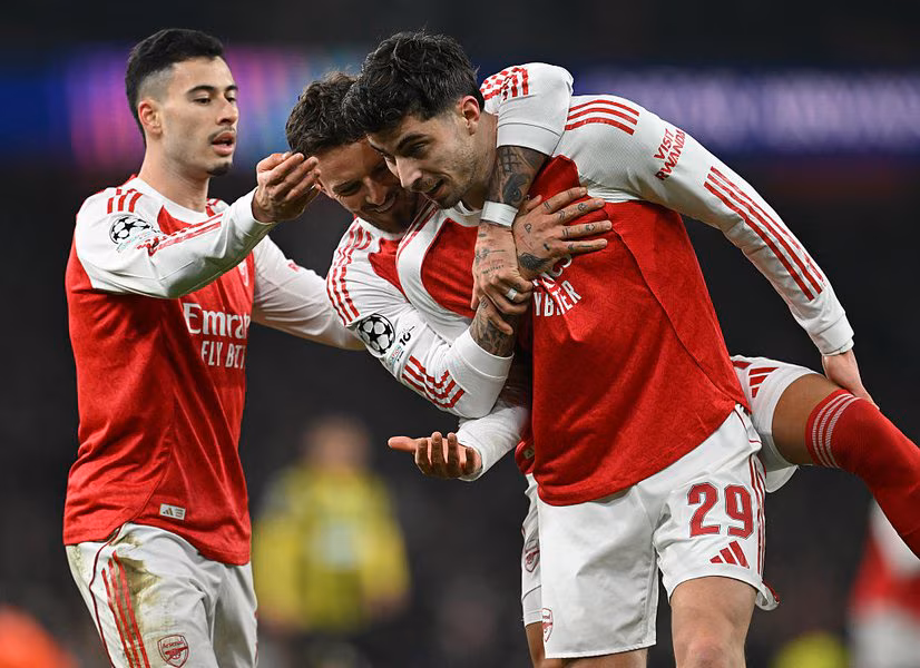 Arsenal players after Kai Havertz scores (Photo Credit: Arsenal website)