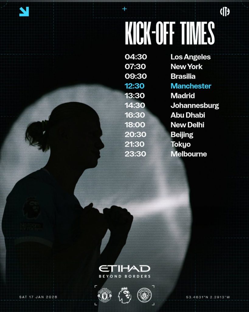 Kick-Off Times for Man City vs Man United Across the World - Photo Credit : Manchester City, X