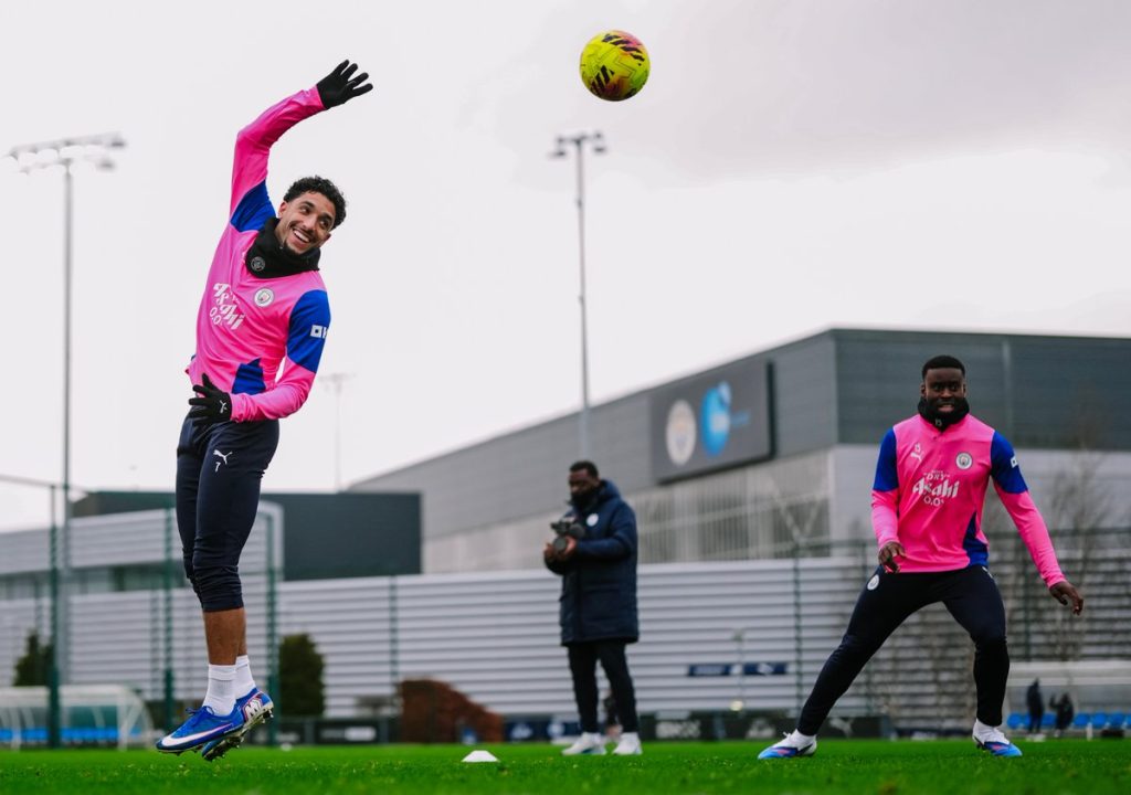 Marc Guehi and Omar Marmoush in training. (Photo Credit: Manchester City Media).