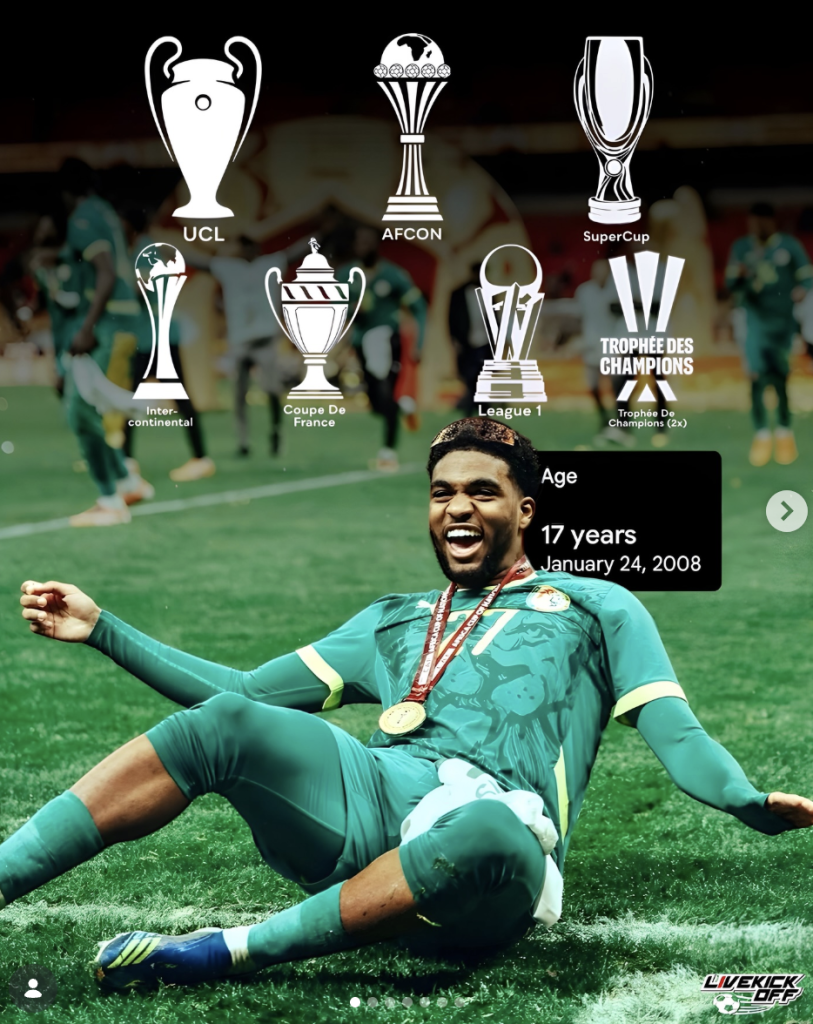 Ibrahim Mbaye Makes AFCON History as Youngest Final Winner Since Abedi Pelé - Photo Credit : livekickoff, Instagram