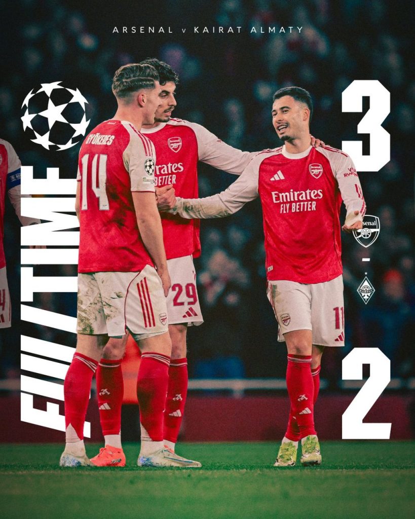 Arsenal Vs Kairat (Photo Credit: Arsenal Via X)