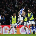Real sociedad celebrating their win against alaves. (photo credits: sportkeeda media)