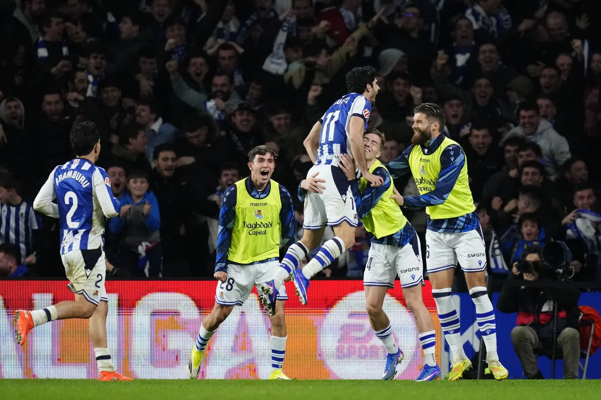 Real sociedad celebrating their win against alaves. (photo credits: sportkeeda media)