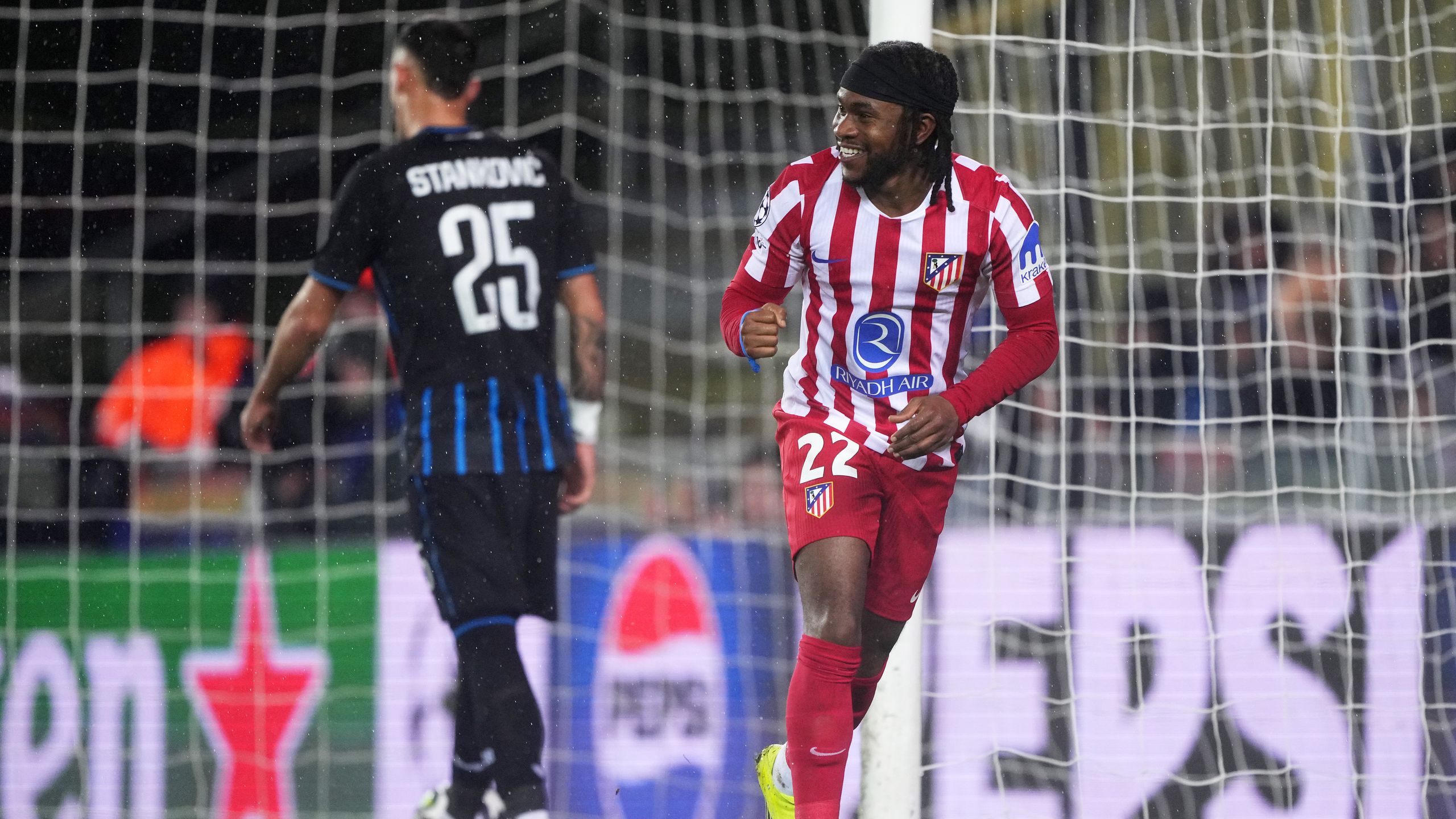 Ademola Lookman strikes for Atletico Madrid on stroke of half-time in UEFA Champions League 2025 play off match against Club Brugge - Photo Credit : TNT sports