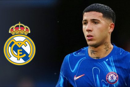 Enzo Fernandez and Real Madrid Logo - Photo Credit : Football365