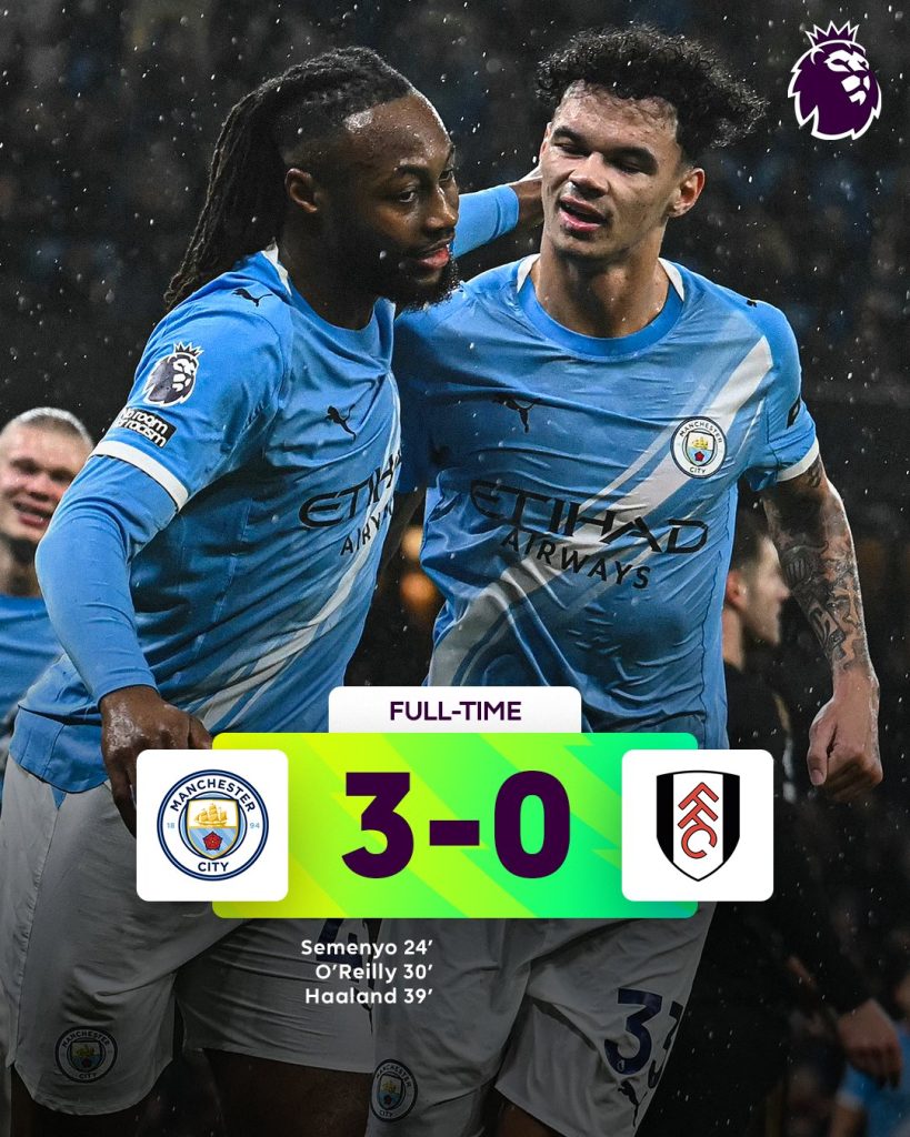 Manchester City eased past Fulham 3–0: photo credit - Premier League via x