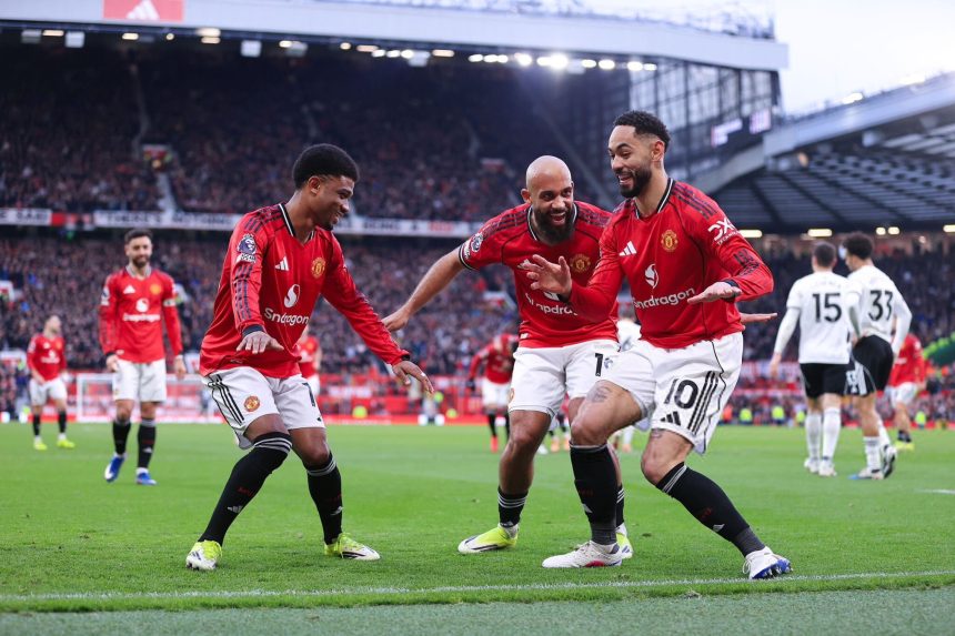 Man United players celebrate after scoring (Photo Credit: Manchester United via X)