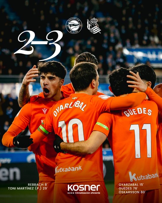 Real sociedad celebrating their win against alaves. (photo credit: real sociedad via x )