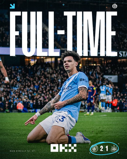 Manchester city 2-1 Newcastle. (photo credit:manchester city via x)