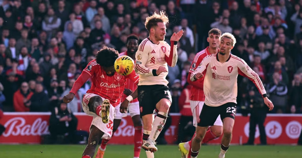 Ola Aina hit the ball on Mac Allister arm as Mac Allister scores, and VAR rules out the Goal against forest - Photo Credit : Liverpool Echo