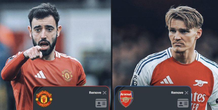 Bruno Fernandes of Manchester United F.C. and Martin Ødegaard of Arsenal F.C - Photo Credit : Softfootball Media