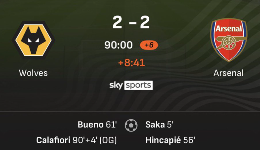 Arsenal Drop Points Against Wolves as Title Doubts Resurface - Photo Credit : Softfootball Media