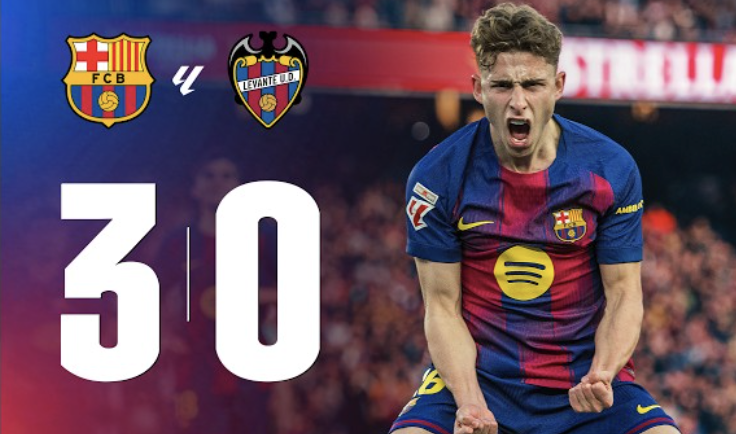 Barca commanding 3–0 victory over Levante UD - Photo Credit : FC Barcelona, Youtube