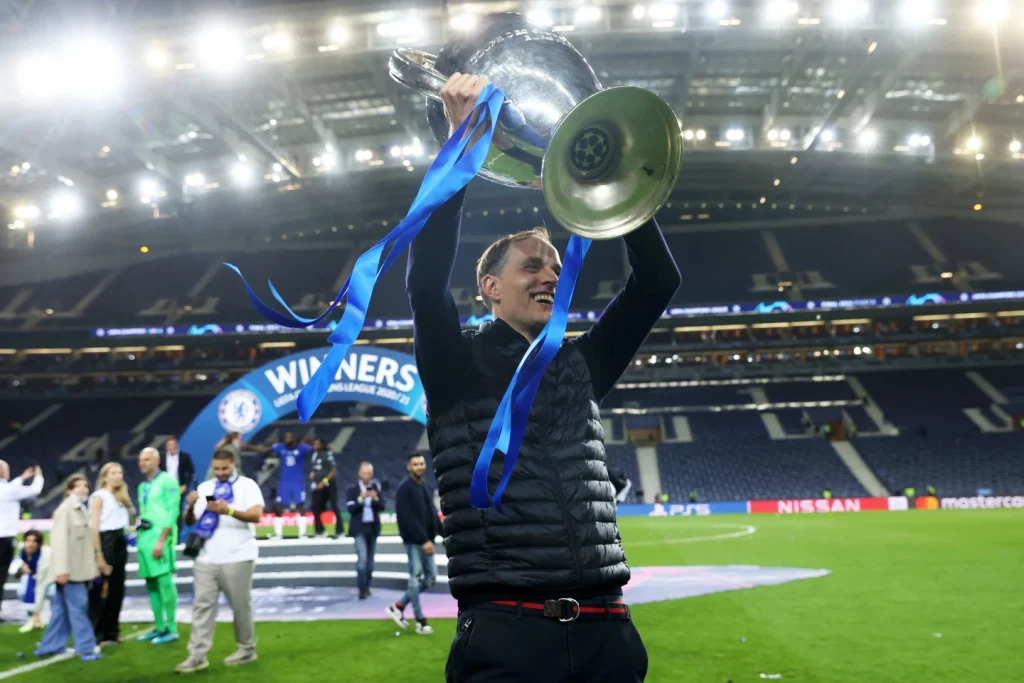 Thomas Tuchel lifting the 2021 UEFA Champions league - Photo Credit : Chelseafc